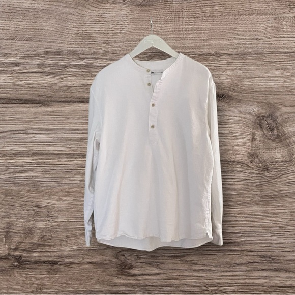 Zara Other - Zara Men's White Textured Cotton Henley Shirt - Boho Size L